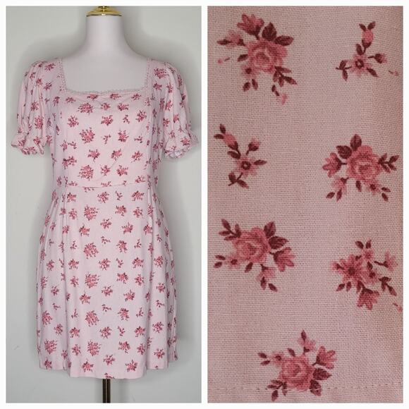 Monteau LA Powder Pink Floral Short Dress Coquette‎ Bloomcore Romantic Sz L NWT - Picture 1 of 8
